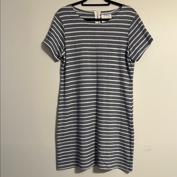Sail to Sable STS Gray and White Striped Cotton Blend Mini Sun Dress - Picture 1 of 5